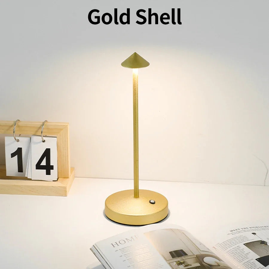 Rechargeable Luxury Conical Table Lamp – Modern Metal LED Ambient Light for Interiors