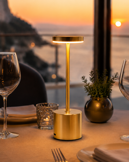 Luxury Rechargeable LED Table Lamp – Wireless Dimmable Metal Ambient Light for Dining & Events