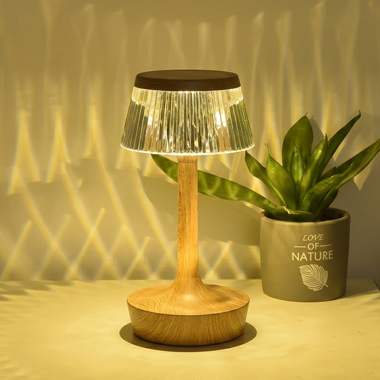 Elegant Glassy Pleated LED Lamp – Rechargeable Touch-Control Ambient Light