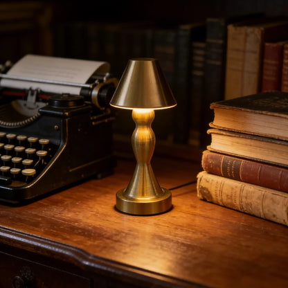 Vintage Brass Rechargeable Table Lamp – Elegant Curved Stem Ambient Light