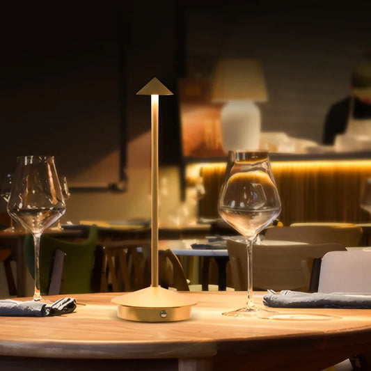 Rechargeable Luxury Conical Table Lamp – Modern Metal LED Ambient Light for Interiors
