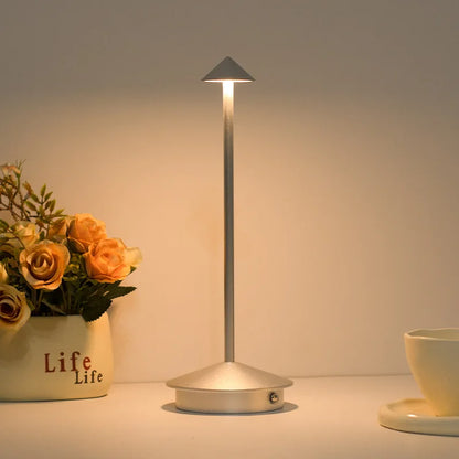 Rechargeable Luxury Conical Table Lamp – Modern Metal LED Ambient Light for Interiors