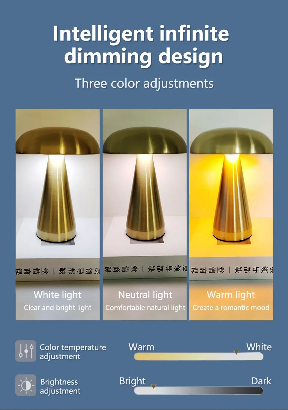 Retro Mushroom Table Lamp – Rechargeable Touch Dimmable LED Light