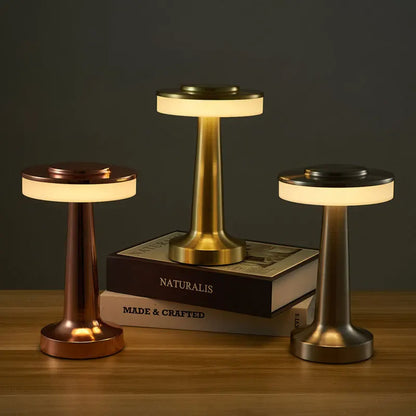 Luxury Metal Table Lamp – Rechargeable Touch Dimmable LED Light