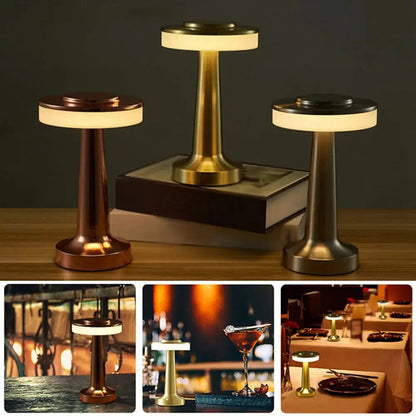 Luxury Metal Table Lamp – Rechargeable Touch Dimmable LED Light