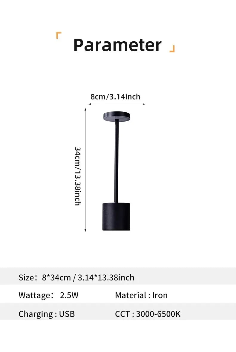 Luxury Rechargeable LED Table Lamp – Wireless Dimmable Metal Ambient Light for Dining & Events