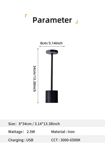 Luxury Rechargeable LED Table Lamp – Wireless Dimmable Metal Ambient Light for Dining & Events