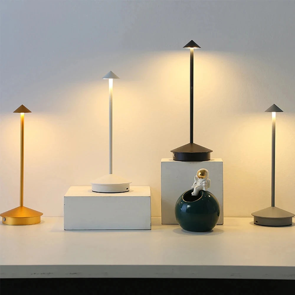 Rechargeable Luxury Conical Table Lamp – Modern Metal LED Ambient Light for Interiors