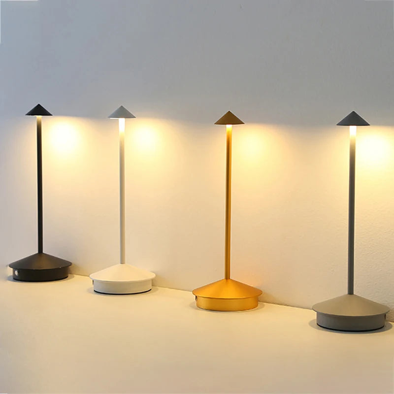 Rechargeable Luxury Conical Table Lamp – Modern Metal LED Ambient Light for Interiors