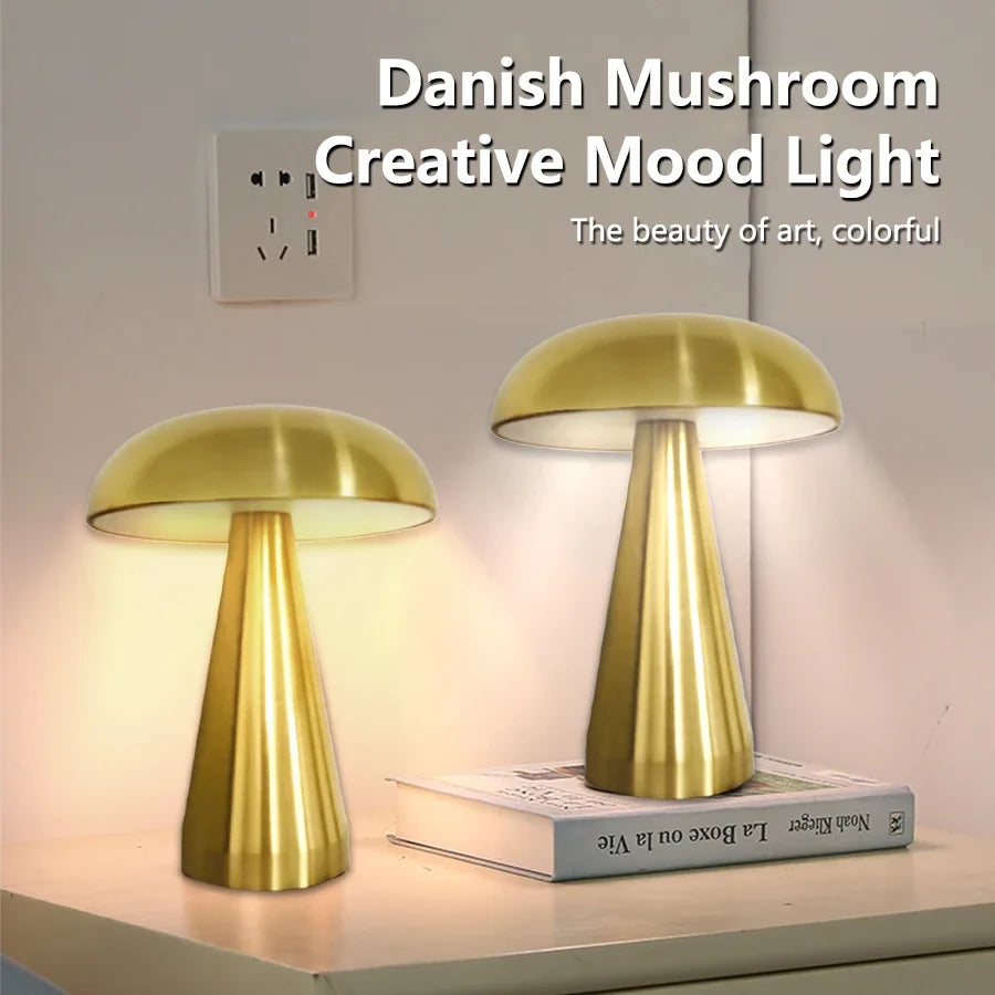 Retro Mushroom Table Lamp – Rechargeable Touch Dimmable LED Light