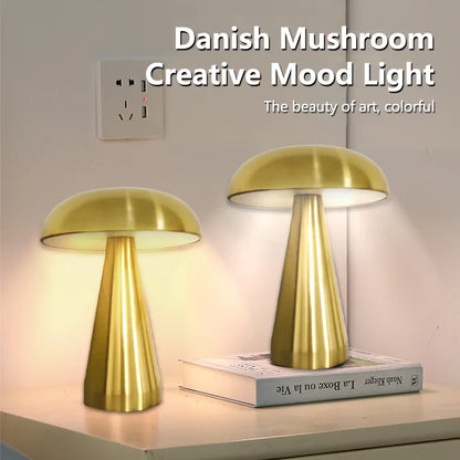Retro Mushroom Table Lamp – Rechargeable Touch Dimmable LED Light