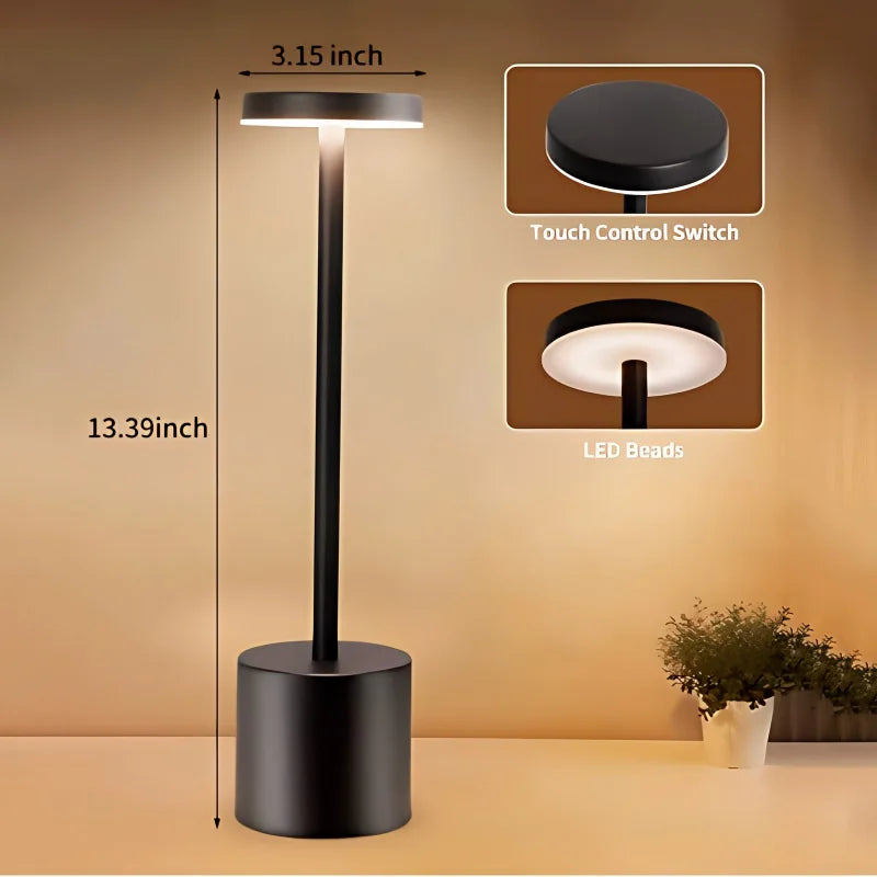 Luxury Rechargeable LED Table Lamp – Wireless Dimmable Metal Ambient Light for Dining & Events