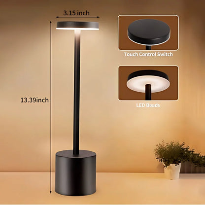 Luxury Rechargeable LED Table Lamp – Wireless Dimmable Metal Ambient Light for Dining & Events