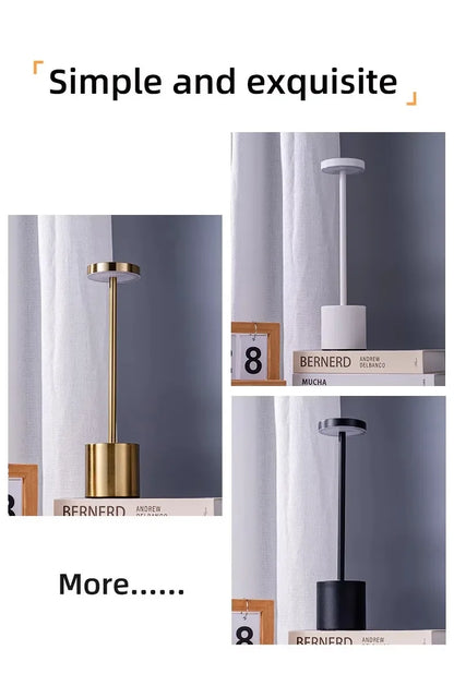 Luxury Rechargeable LED Table Lamp – Wireless Dimmable Metal Ambient Light for Dining & Events