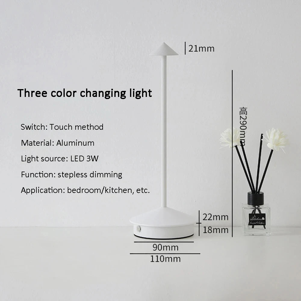 Rechargeable Luxury Conical Table Lamp – Modern Metal LED Ambient Light for Interiors