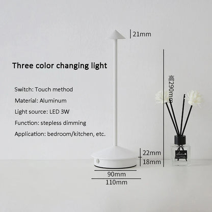 Rechargeable Luxury Conical Table Lamp – Modern Metal LED Ambient Light for Interiors