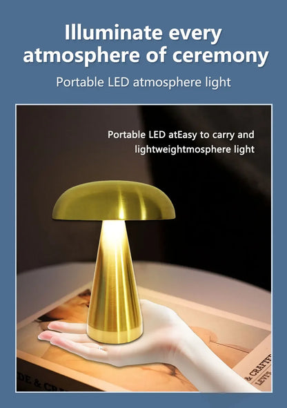 Retro Mushroom Table Lamp – Rechargeable Touch Dimmable LED Light