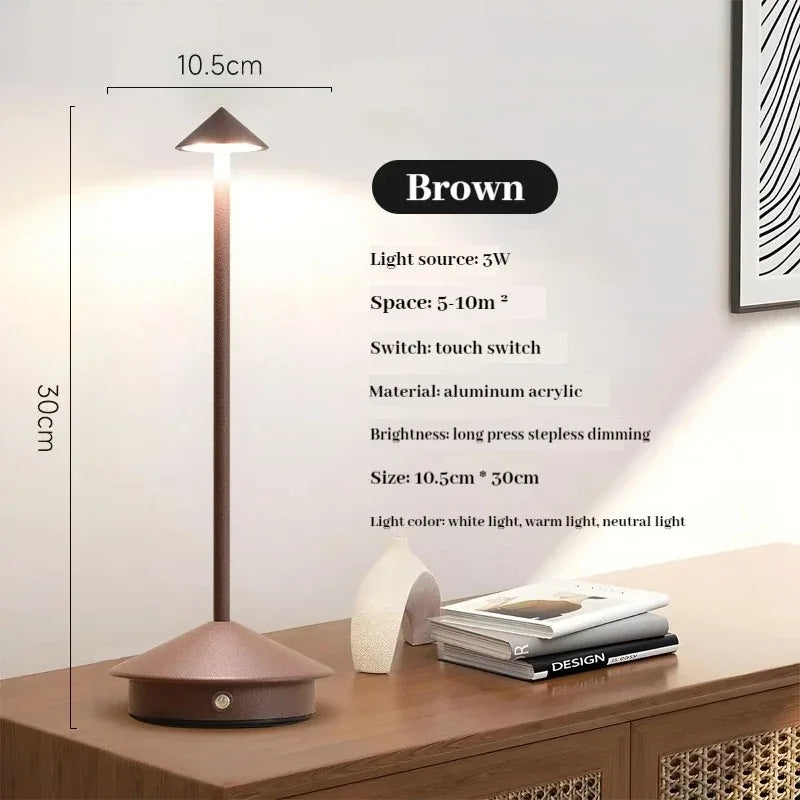 Rechargeable Luxury Conical Table Lamp – Modern Metal LED Ambient Light for Interiors