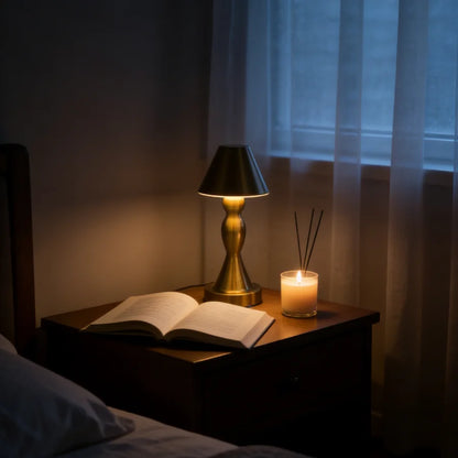 Vintage Brass Rechargeable Table Lamp – Elegant Curved Stem Ambient Light