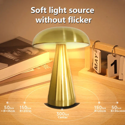Retro Mushroom Table Lamp – Rechargeable Touch Dimmable LED Light