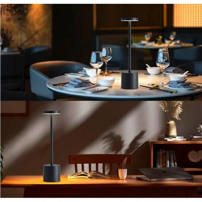 Luxury Rechargeable LED Table Lamp – Wireless Dimmable Metal Ambient Light for Dining & Events