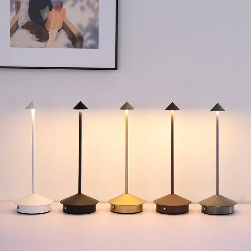 Rechargeable Luxury Conical Table Lamp – Modern Metal LED Ambient Light for Interiors