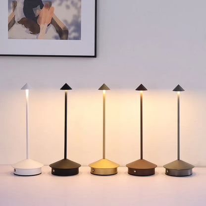Rechargeable Luxury Conical Table Lamp – Modern Metal LED Ambient Light for Interiors