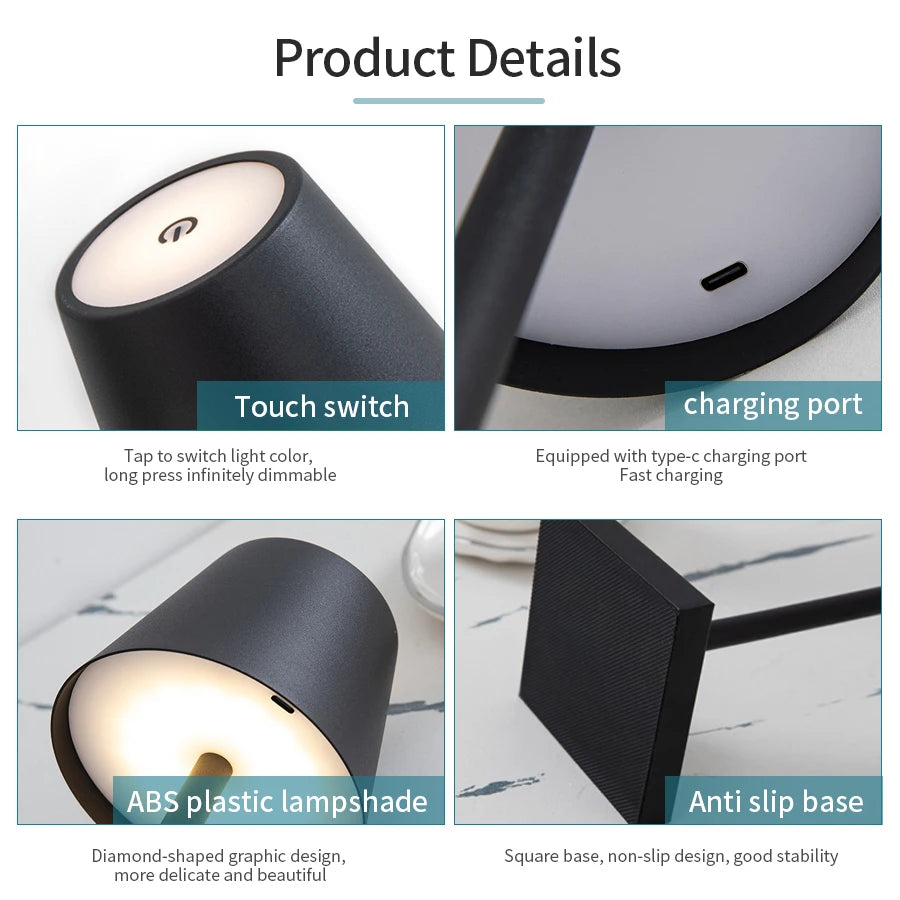 Lightweight Rechargeable LED Touch Table Lamp – 3-Level Dimmable Ambient Light