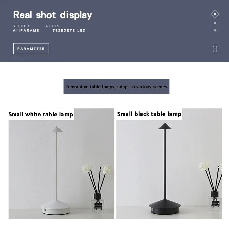 Rechargeable Luxury Conical Table Lamp – Modern Metal LED Ambient Light for Interiors