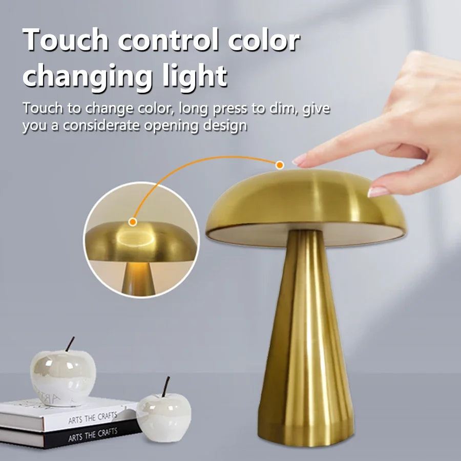 Retro Mushroom Table Lamp – Rechargeable Touch Dimmable LED Light