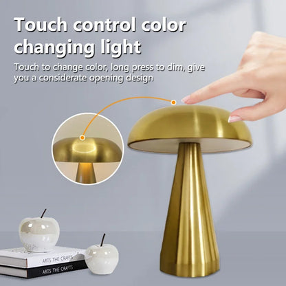 Retro Mushroom Table Lamp – Rechargeable Touch Dimmable LED Light