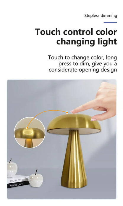 Retro Mushroom Table Lamp – Rechargeable Touch Dimmable LED Light