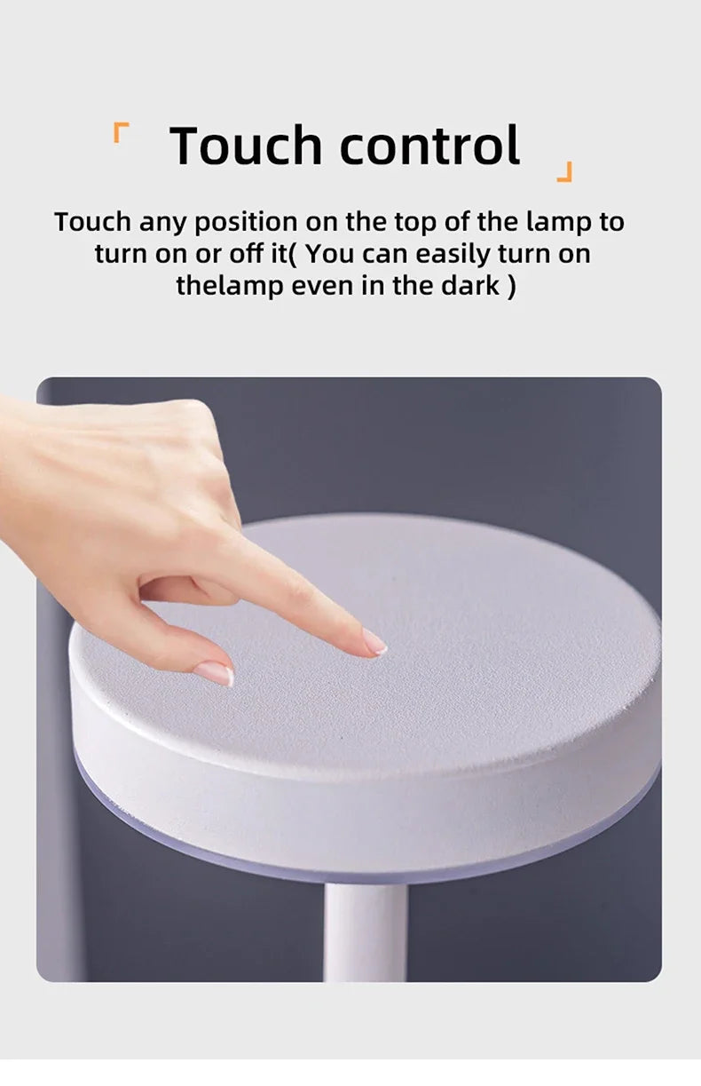 Luxury Rechargeable LED Table Lamp – Wireless Dimmable Metal Ambient Light for Dining & Events