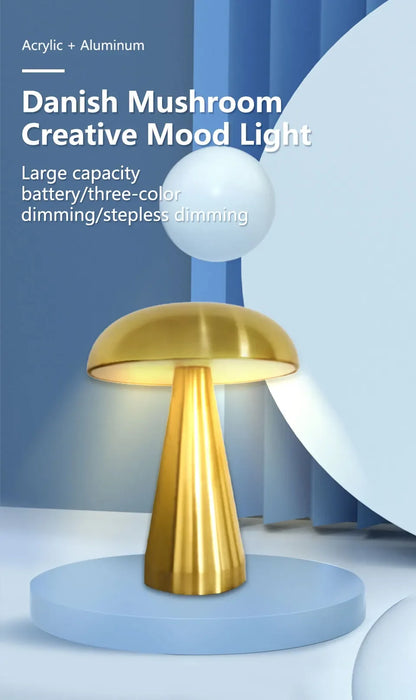 Retro Mushroom Table Lamp – Rechargeable Touch Dimmable LED Light