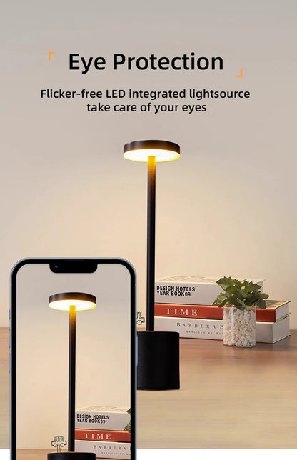 Luxury Rechargeable LED Table Lamp – Wireless Dimmable Metal Ambient Light for Dining & Events