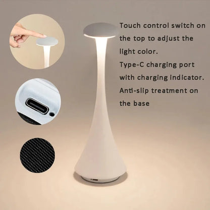 Luxury Mushroom Table Lamp – Rechargeable Touch Dimmable LED Light