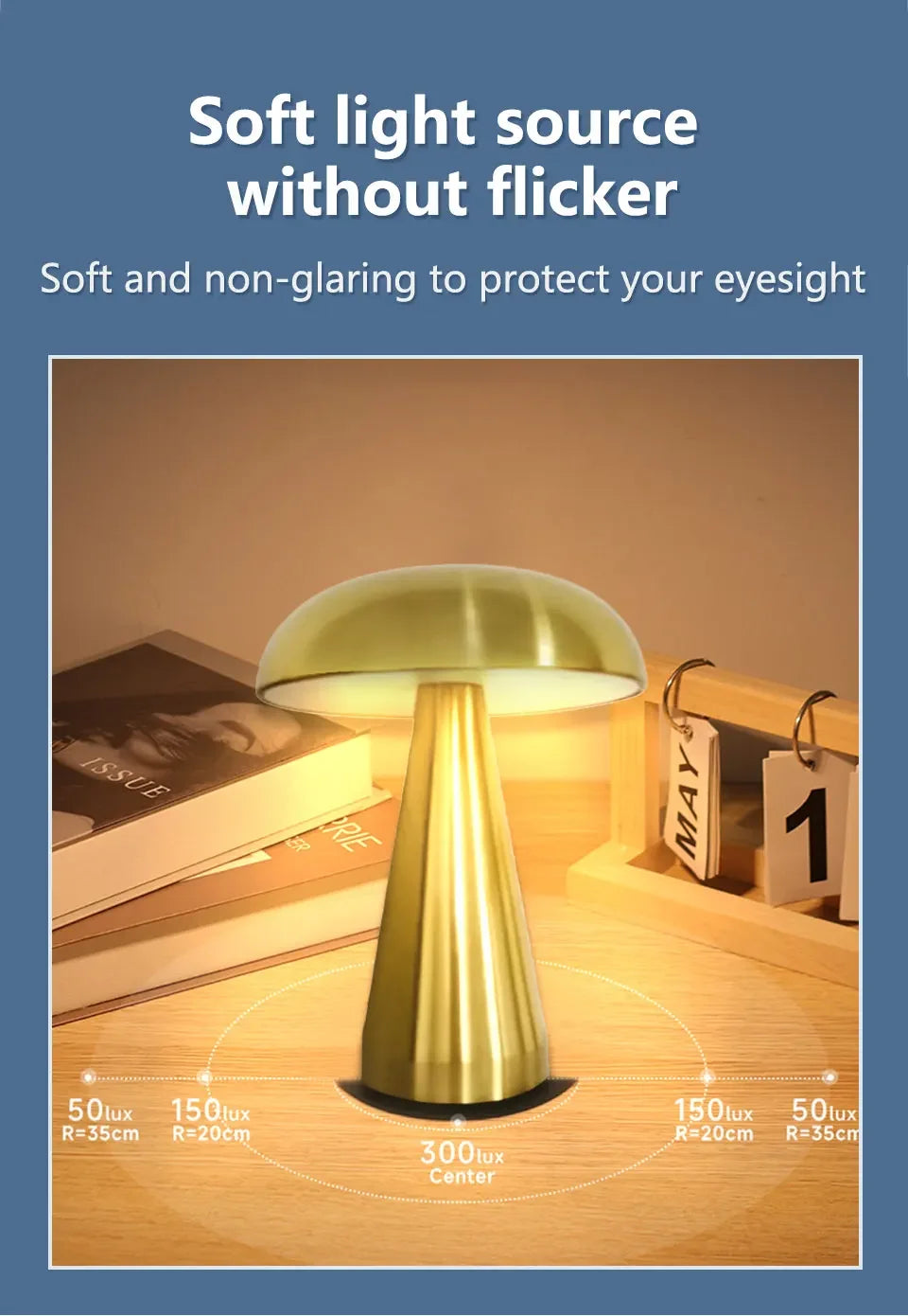 Retro Mushroom Table Lamp – Rechargeable Touch Dimmable LED Light