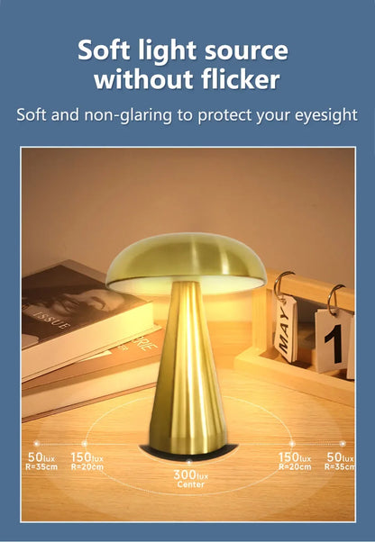 Retro Mushroom Table Lamp – Rechargeable Touch Dimmable LED Light