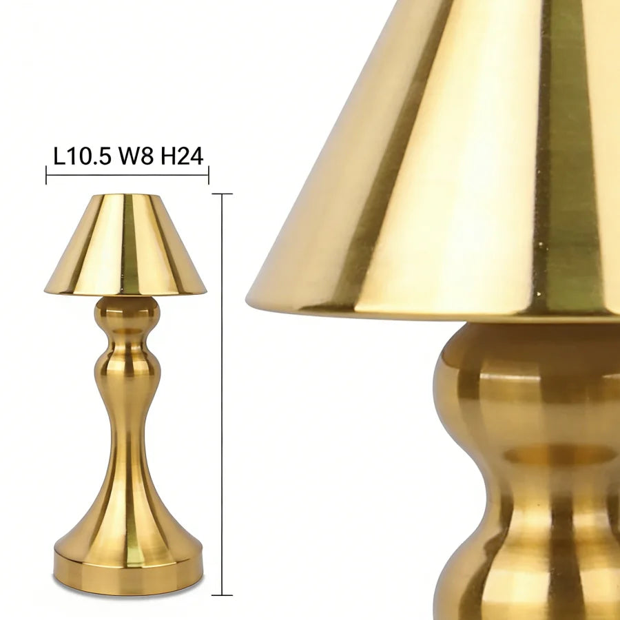 Vintage Brass Rechargeable Table Lamp – Elegant Curved Stem Ambient Light