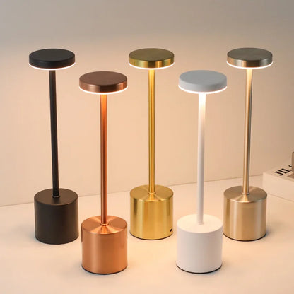Luxury Rechargeable LED Table Lamp – Wireless Dimmable Metal Ambient Light for Dining & Events