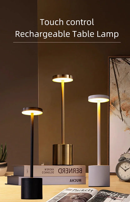 Luxury Rechargeable LED Table Lamp – Wireless Dimmable Metal Ambient Light for Dining & Events