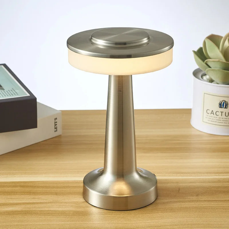 Luxury Metal Table Lamp – Rechargeable Touch Dimmable LED Light