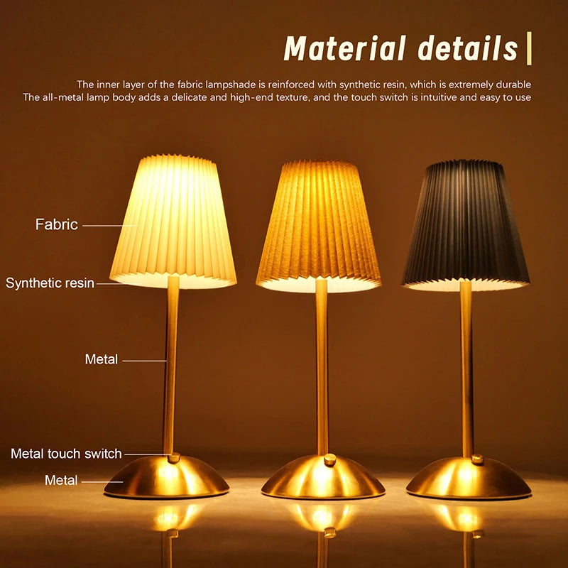 Pleated Cordless Table Lamp – Rechargeable LED Accent Light