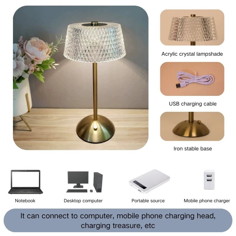 Crystal Touch Bedside Lamp – Dimmable Ambient Night Light