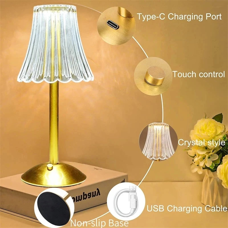 Fancy Touch Table Lamp – Rechargeable Wireless Night Light for Bedroom & Decor