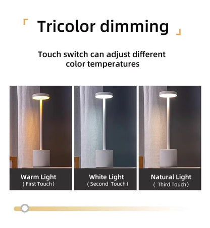 Luxury Rechargeable LED Table Lamp – Wireless Dimmable Metal Ambient Light for Dining & Events